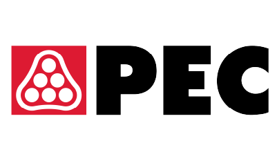 PEC Logo with the red square icon to the left and bold black 