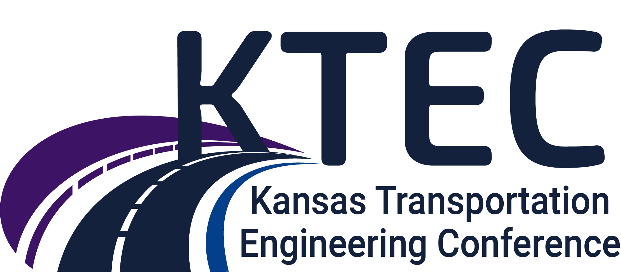 Kansas Transportation Engineering Conference Wordmark in Dark Navy and Purple Font. Kansas Transportation Engineering Conference Wordmark in Dark Navy and Purple Font.