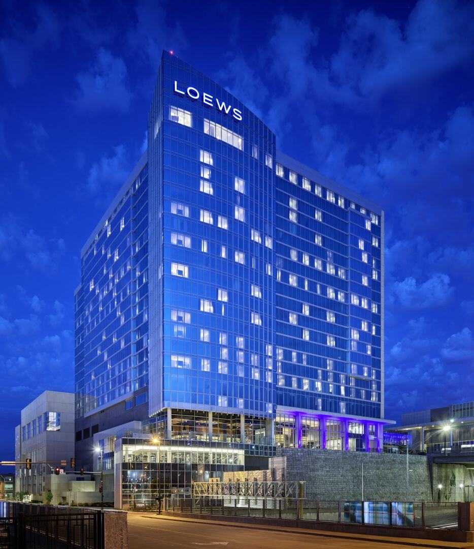 Loews KC Hotel at night